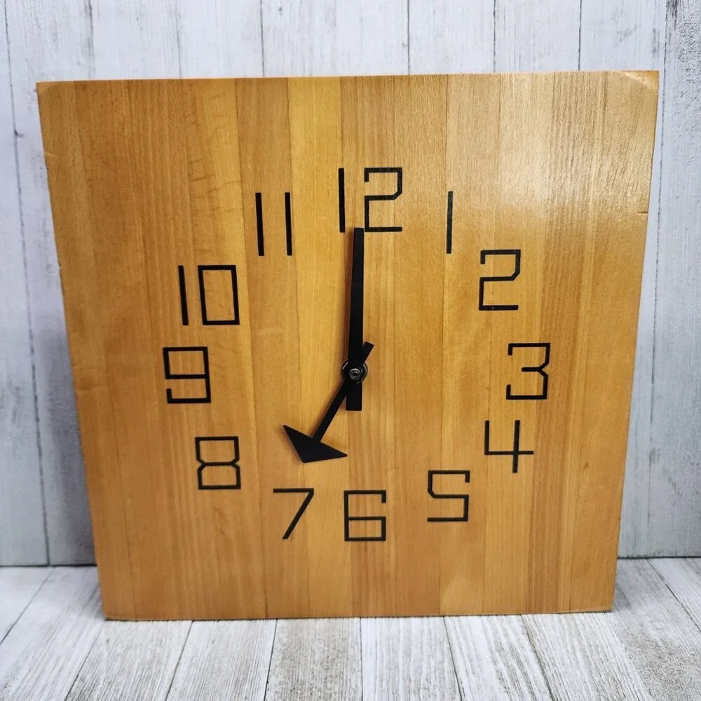 Vtg Kienzle Wooden Wall Clock Square Butcher Block MCM Design Tested Working! - Picture 1 of 7